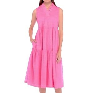 Crown & Ivy Maxi Dress Women’s L - Sleeveless Pink Ruffle Prairie Barbiecore